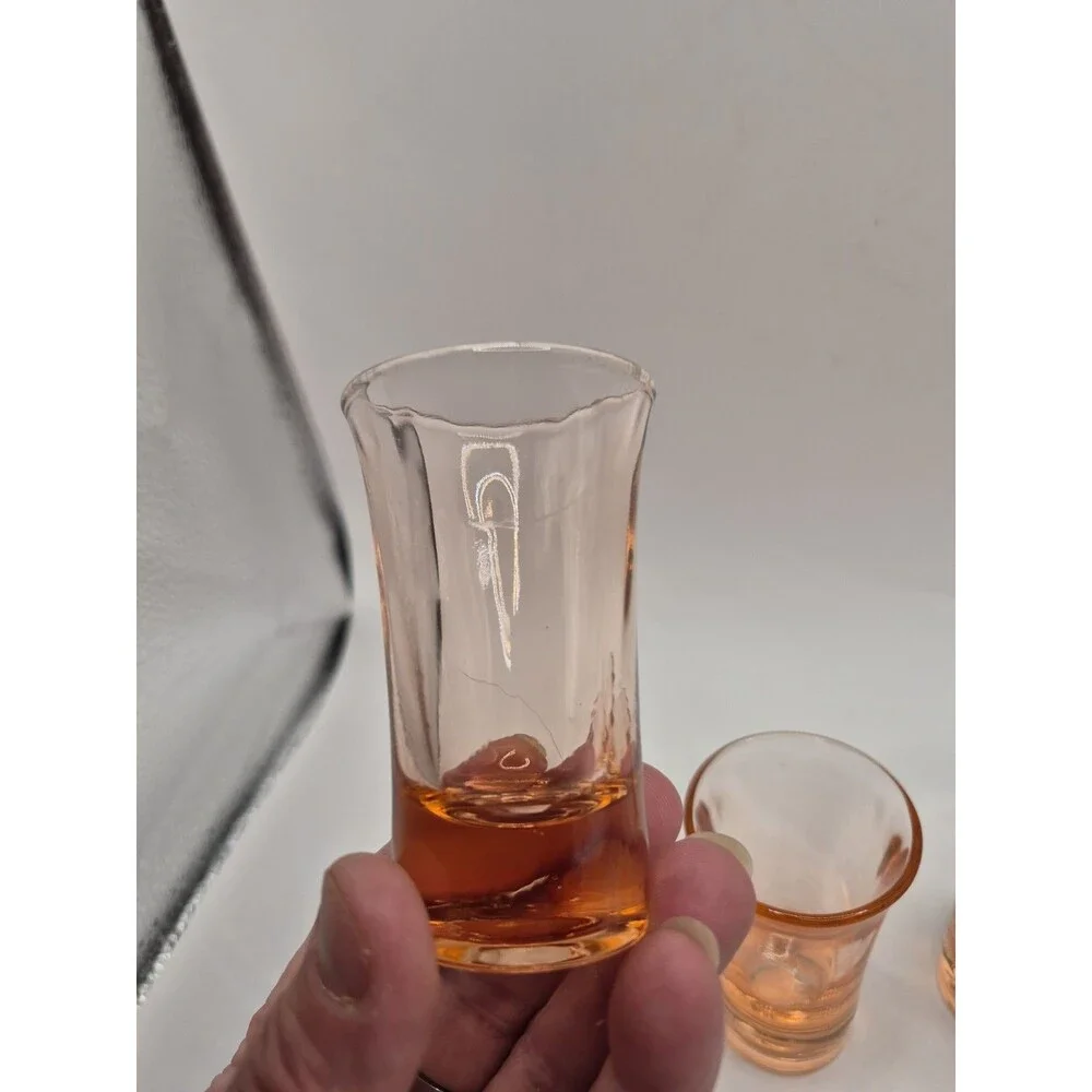 Set of Six (6) Pink Depression Glass Shot Glasses 1 Oz Vintage